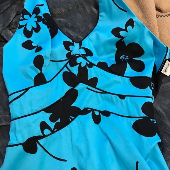 Vintage Y2K Bohemian Floral Halter Sundress Bright Turquoise Dress Size 10 NWT - Picture 7 of 16